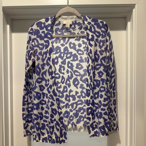 ANN TAYLOR LOFT Petites Size SP Purple Animal Print Cardigan Y2K Office - Picture 1 of 15